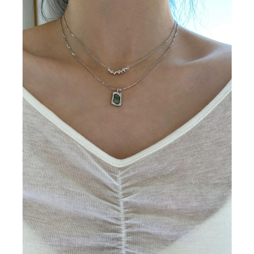 Rectangle Abalone‎ Necklace, 925 Sterling Silver 16-18"